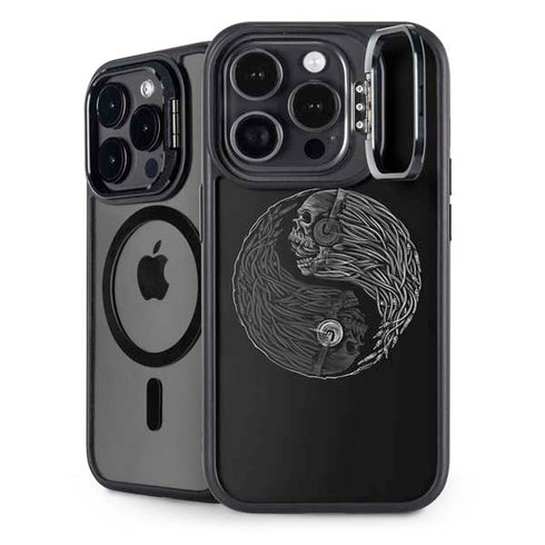 Liquid Blue Yin Yang Music Skulls iPhone 15 Pro Kickstand Case